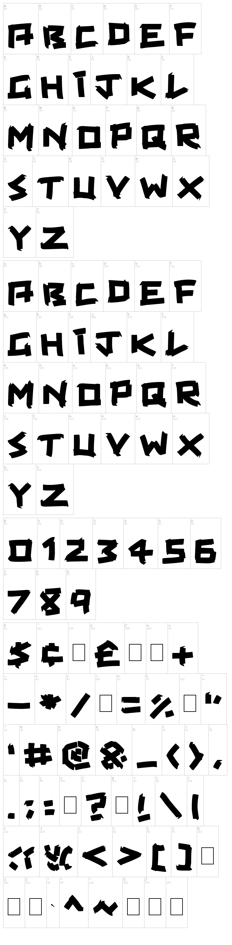 Taped Up Tight font map